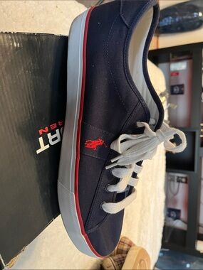 Polo by Ralph Lauren Navy Canvas Sneaker with Red Logo Accent